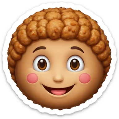 Una polpetta di carne con i capelli ricci scuri e una faccia sorridente  sticker