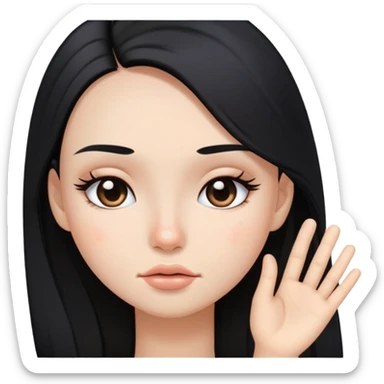 girl with long black hair, soft makeup, and a pimple on her face sticker
