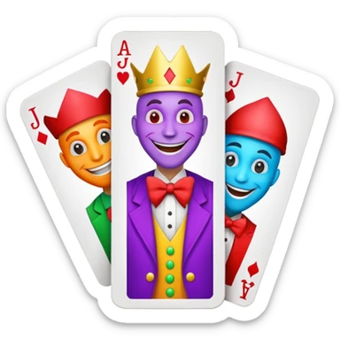 3 poker cards, with crazy colorful human jolly jokers inside sticker