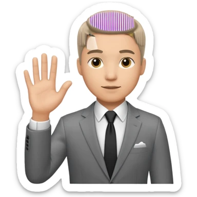 The businessman extends his hand to the side, as if he is about to give something. sticker