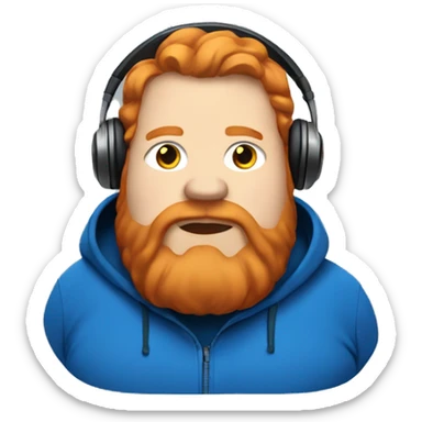 fat man with blue hoodie, headphones, ginger hair and beard sticker