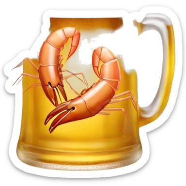 a mug of beer with a plate of shrimp sticker