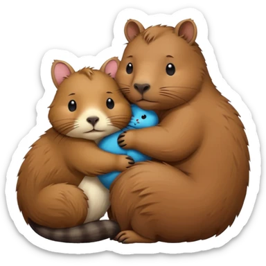 capybara and a cat cudding with each other sticker