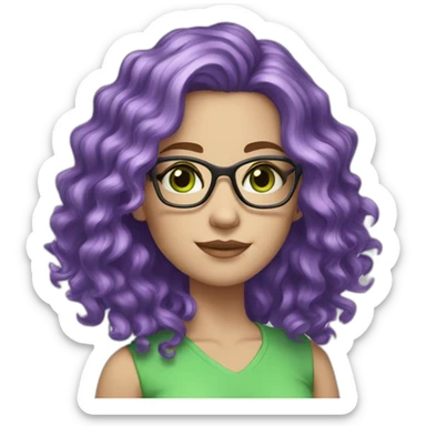 white-girl-purple-wavy-hair-green-eyes-square-glasses sticker