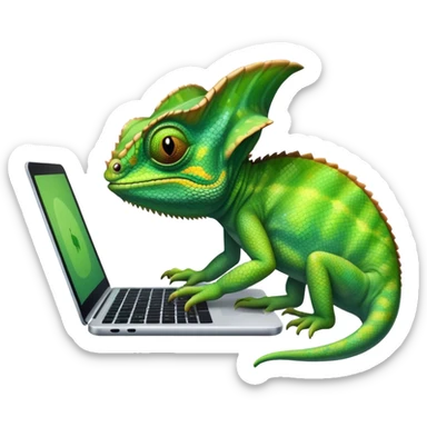 chameleon typing on laptop sticker