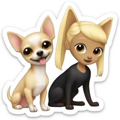 black chihuahua and a blonde girl  sticker