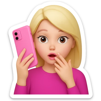 Add a phone in her hand, all pink, Gossip Girl vibe, in the style of apple emojis. Remove the background. sticker