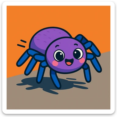 cute spider on an orange-gray background, animated style with shadow and motion effect sticker