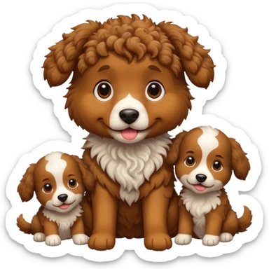 curly dog with its puppies sticker