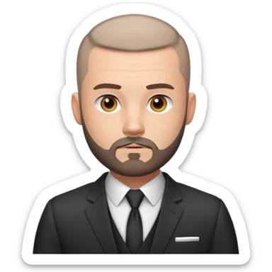 Fit adult man, white, with buzzcut, with nice beard, wearing suit sticker