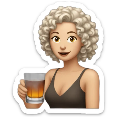 White Woman curly hair drinking whisky sticker