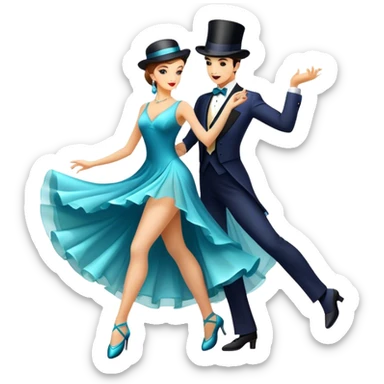Icon for Ballroom Dancing: a pair of elegant dance shoes, a flowing dress, a top hat, and a dance floor spotlight. The icon should represent the elegance and atmosphere of ballroom dance, focusing on the iconic dance elements. Transparent background. sticker