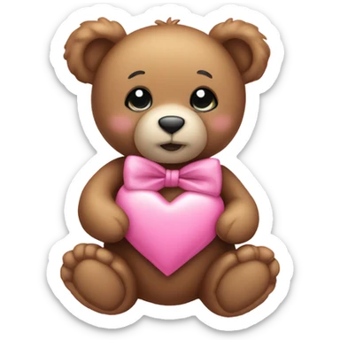 Teddy bear with a pink heart and bow  sticker