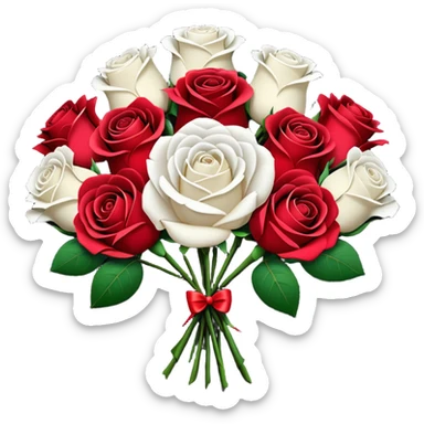 White rose and red rose bouquet with black paper  sticker