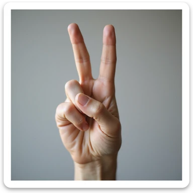 photorealistic hand showing the ASL R sign, index and middle fingers crossed, palm out, lifelike details and lighting sticker