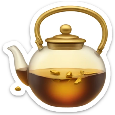 glass tea kettle with gold tea sticker