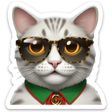 cool emoji cat, wearing gucci glasses, with glowing grills and fangs sticker