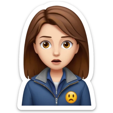 Bella from Twilight emoji, looking surprised, brown hair, wearing a jacket sticker