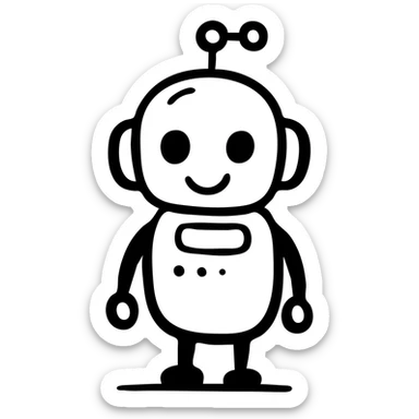 Friendly AI robot assistant with antenna sticker