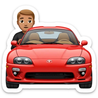 A man driving a Toyota Supra  sticker