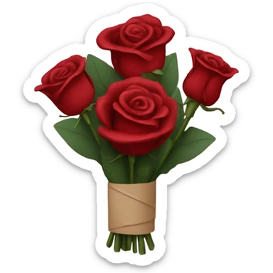 Bouquet of red roses in a burgundy package sticker