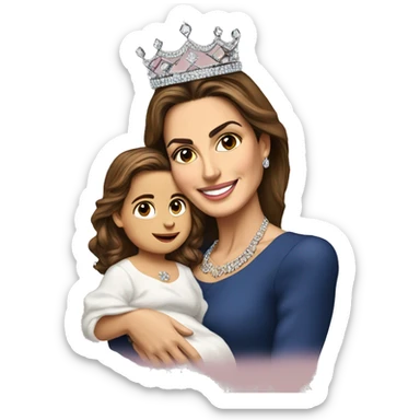 Queen rania of Jordan holding a baby girl and wearing diamond crown  sticker