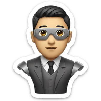 Asian guy suited as a cyborg sticker