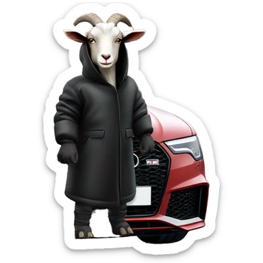 Goat in puffy black coat driving Audi RS6 sticker