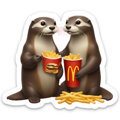 two otters eating macdonalds sticker