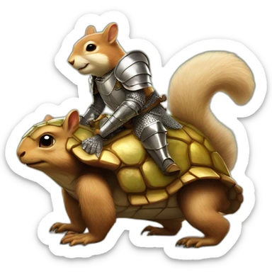 Squirrel form Middle Ages in shiny armor riding on a turtle sticker