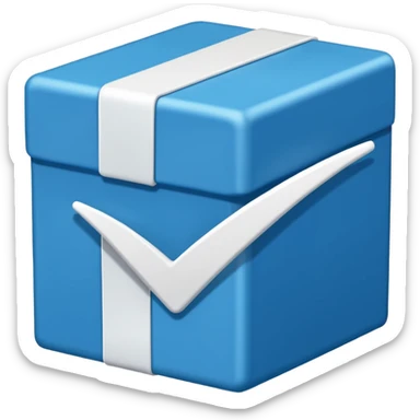 Blue box with a white check mark in the middle of the blue box that is a little bit tilted to the right and its 2d sticker