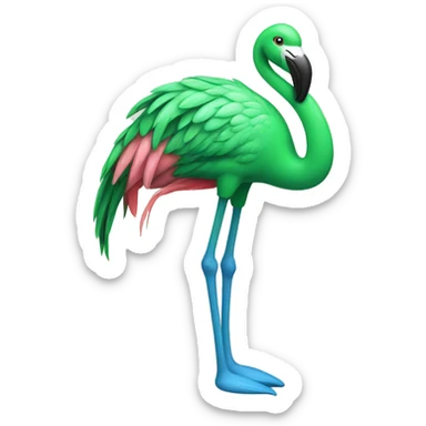 A green flamingo with blue shoes  sticker