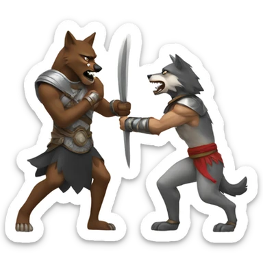 Wolf vs human warrior fight sticker