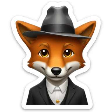 Un renard en costume noir avec un chapeau qui salut avec la main sticker