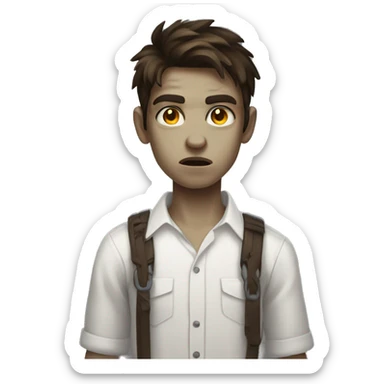 teen boy zombie with medium dark brown hair and white shirt sticker
