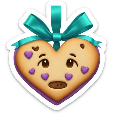 Cookie heart with teal purple ribbon loop sticker