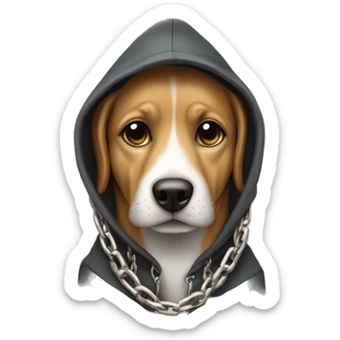 Dog wearing a chain and hat with hoodie sticker
