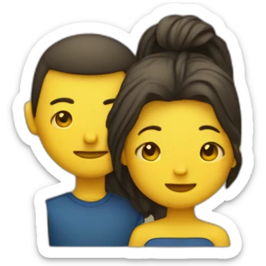 Tete de femme avec derriere un cœur jaune et derrière une tete d'homme  sticker