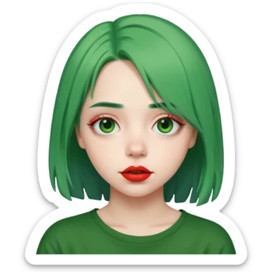girl with green hair like Billie Eilish and red lipstick sticker