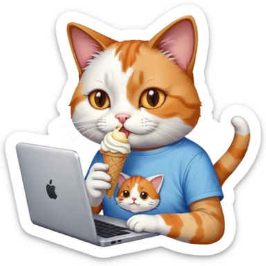 cat eating ice cream with a reddit shirt on and on a computer  sticker