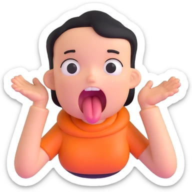 person clutching stomach, eyes wide, tongue out, showing extreme hunger sticker