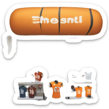 “Football store exterior with bold signage, large windows showcasing football gear, jerseys, and accessories, and a dynamic, athletic design reflecting the energy of the sport.” sticker