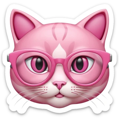 A 3D cartoon rose-pink cat-eye spectacle, glossy curved frame, soft reflections, isolated on plain background, Memoji-style. only glasses. sticker