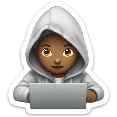 boy with hoodie working on laptop sticker