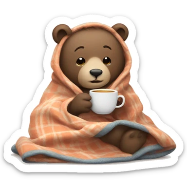 Cozy bear in a blanket drinking tea sticker