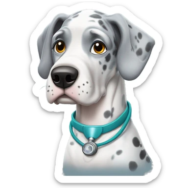 Blue Merle Great Dane wearing a doctor costume  sticker