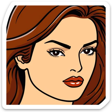 Cindy Crawford famous supermodel with beauty mark above her lip, brown hair sticker