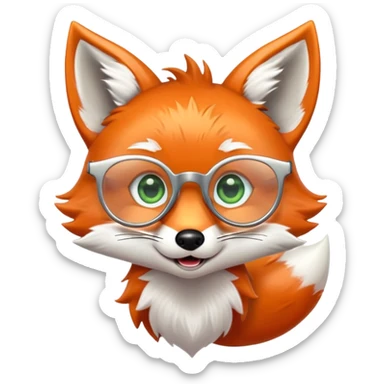 A surprised fox with sparkling fur, a glowing tail, a silver star on its forehead, and round glasses, with wide open mouth and eyes, looking shocked or scared sticker