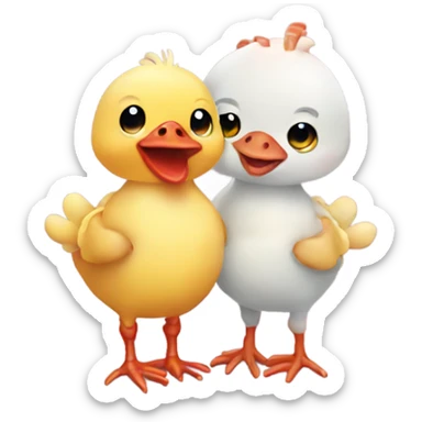 Baby chicken and sea crab holding hands sticker