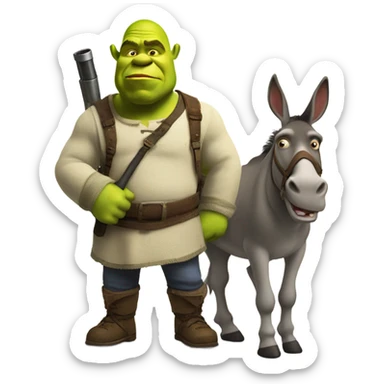Shrek with bazooka on shoulder pointed at Donkey sticker